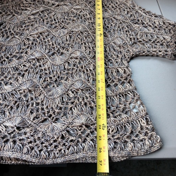 Dress Barn Croched Open Knit Sweater Tunic Womens Large Beige‎ Sheen Boho Travel - Picture 10 of 12